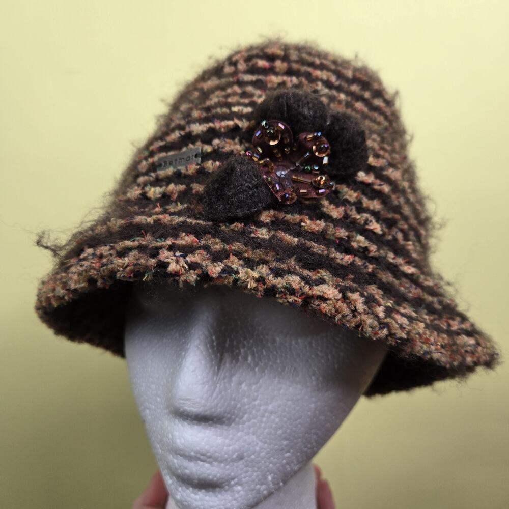 Betmar‎ New York Knit Cloche Hat Brown Bucket Womens Cute